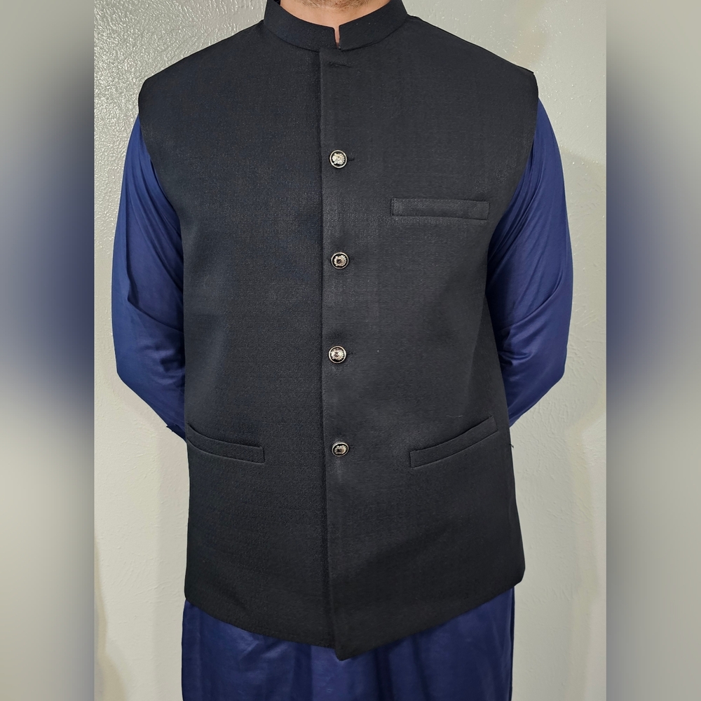 New Black Waistcoat For Kurta, Desi Clothes Vest, Large